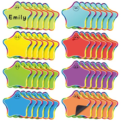 Resurhang Magnetische Namensschilder für Klassenzimmer, Schreibtisch, sternförmig, beschreibbar, trocken abwischbar, Namensschilder, Aufkleber für Whiteboards, Schließfächer, Kühlschrank, Büro, Schule von Resurhang
