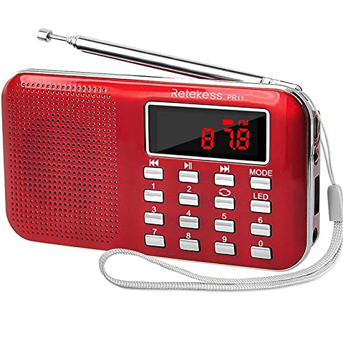 Retekess PR11 Tragbares Radio, FM AM Kleines Radio, Radio Batteriebetrieben, MP3 Player, Taschenlampe(Rot) von Retekess