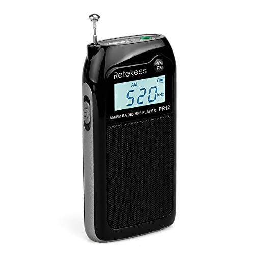 Retekess PR12 Digitales Taschenradio, Kleines Tragbares AM-FM-Radio,DSP-Einstellung,Ausgezeichneter Empfang,MP3-Player,zum Gehen,Joggen, (Schwarz) von Retekess