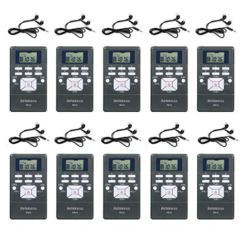 Retekess PR13 Drahtloser Empfänger Adapter FM Radio mit Kopfhörern für Konferenz Simultanübersetzung Reiseleiter Team (10 STK.) von Retekess