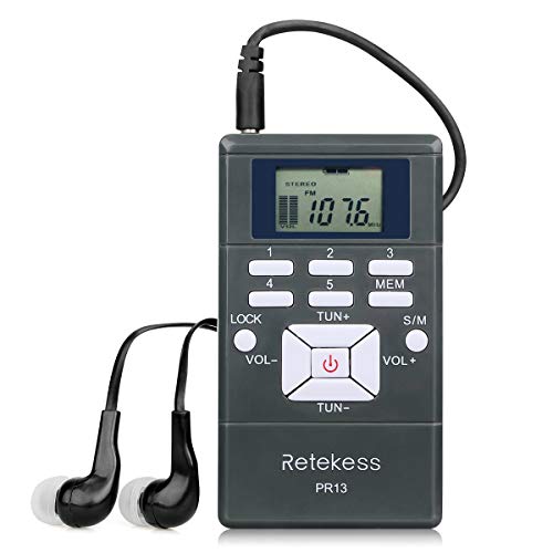 Retekess PR13 FM Radio Batteriebetrieben,FM Empfänger mit Kopfhörer,Stereo,Digitaluhr,Clip,2 AAA Batterien,für Meetings,Führungen,Simultane Interpretation von Retekess