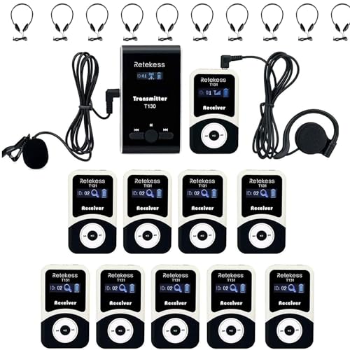 Retekess T130 Wireless Tour Guide System, Audio Whisper Guide System, 99 Kanal, Standby 12H, Kirchenübersetzungssystem, mit TT003 PLL Bilateralen Kopfhörern für Werksbesichtigung, Tourismus von Retekess