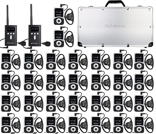 Retekess T130S (T130 2rd) Kabelloses Tour Guide System, Audio Whisper Tour Guide System, 100M, D-Kopfhörer, mit Tragbarer Ladebox mit 32 Steckplätzen, für Tourismus, Fabrik (2 Sender, 30 Empfänger) von Retekess