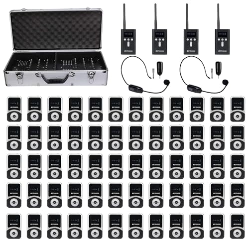 Retekess T130S (T130 2rd) Wireless Tour Guide System, Drahtloses Reiseführungssystem, D-Kopfhörer, 100m, mit Tragbarer 64 Steckplätzen Ladebox, mit 2 TT123-Kopfhörer für Tourismus, Fabrik, Konferenz von Retekess