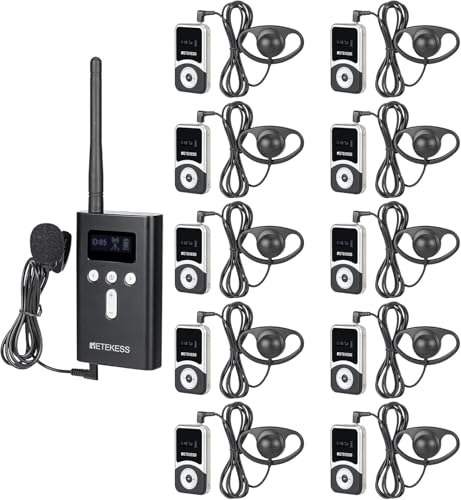 Retekess T130S (T130 2rd) Kabelloses Tour Guide System, Drahtloses Reiseleitersystem, D-Kopfhörer, 100m, Dolmetscherausrüstung für Tourismus, Werksführungen, Schule (1 Sender, 10 Empfänger) von Retekess