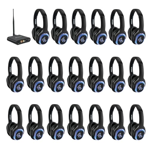 Retekess TA004 Silent Disco Starter Kit, Kopfhörer Wireless für TV, 3 Kanäle, 200M Worjing Entfernung, 20 Kopfhörer, Silent Disco Kopfhörer Set für Partys von Retekess