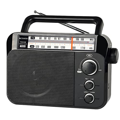 Retekess TR604 Kofferradio,Tragbares Radio,Einfaches Radio,Netzkabel oder Batteriebetrieb,Großer Knopf,Großer Lautsprecher,Einstellbare Höhen und Bässe,Radio für Senioren von Retekess