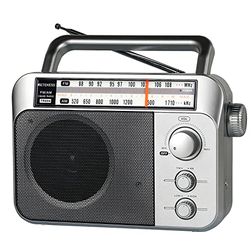 Retekess TR604 AM FM Radio,Tragbares Radio,Netzkabel oder Batteriebetrieb,Großer Knopf,Großer Lautsprecher,Einstellbare Höhen und Bässe,Radio für Senioren von Retekess