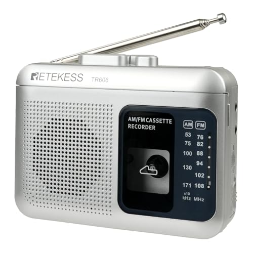 Retekess TR606 Kassettenrecorder,Tape Recorder,FM AM Radio,Tragbarer Kassettenspieler,2 Stromversorgungsmethoden,Schneller Vor- und Rücklauf,Alte Kassetten abspielen(Silber) von Retekess