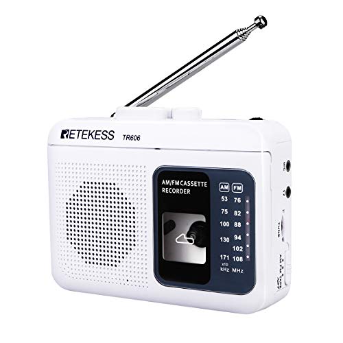 Retekess TR606 Tragbare Kassettenspieler und Tape Recorder Walkman, Kleines FM AM Radio, Walkman Kassettenrekorder, 3,5 mm Kopfhöreranschluss, Schneller Vor- und Rücklauf (Weiß) von Retekess
