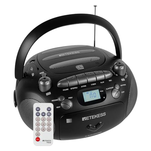 Retekess TR630 CD Player mit Kassette, Radio Batteriebetrieben, Kassettenrecorder, mit Fernbedienung, USB SD TF, Stereo, Küche, für Ältere Menschen, Kinder (Schwarz) von Retekess