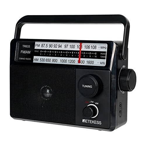 Retekess TR633 Tragbares Radio, AM FM -Radio -Netze und Batterie, Transistor, Kopfhörerbuchse, großer Lautsprecher, einfach für ältere Menschen (schwarz) von Retekess