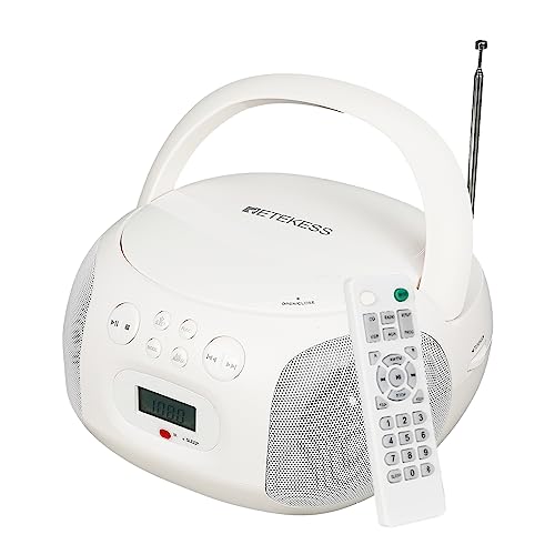 Retekess TR636 Tragbarer CD-Player, Boombox mit Bluetooth, FM Radio, USB,AUX-In,Sleep-Timer, Fernbedienung, Einfache Bedienung für Kinder und Ältere Menschen (Weiß) von Retekess
