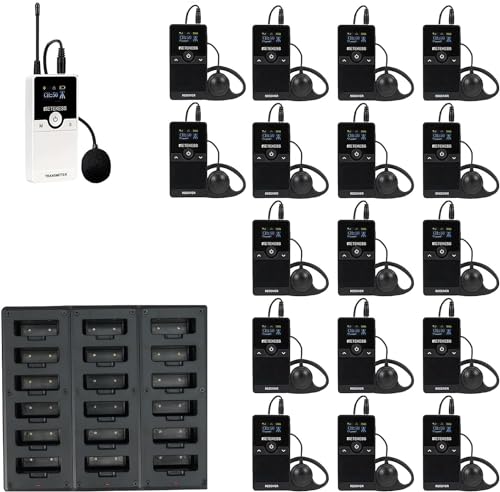 Retekess TT116 Audio Tour Guide System, Drahtloses Reiseführer System, Tour Guide Headset System, 200m, Ein-Klick-Bedienung, D-Kopfhörer, mit TT023 18-Slot-Ladeleiste für Tourismu, Fabrik, Universität von Retekess