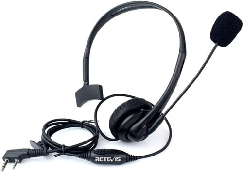 Retevis 2 Pin Funkgeräte Headset PTT Einstellbar mit Swivel Boom Lautsprecher Mikrofon Kopfhörer Kompatibel mit Walkie Talkie RT24 RT22 RT27 RT1 RT5 Baofeng BF-88E BF-888S Kenwood (1 STK) von Retevis