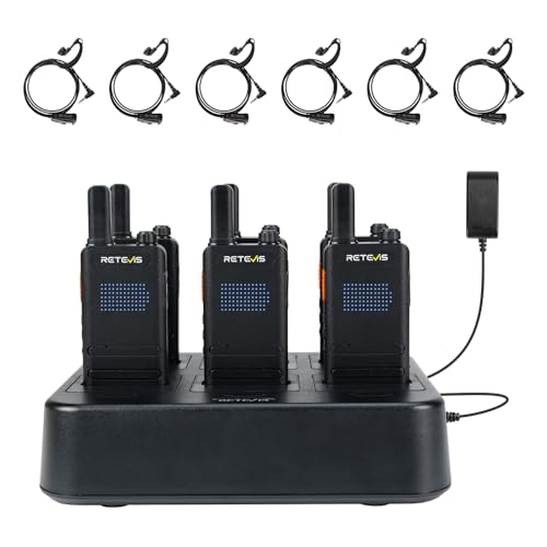 Retevis B63H Walkie Talkie, Tragbar Funkgeräte Set, 6 Wege Ladegerät, 1620 mAh, VOX, mit Verstecktem Display, Professionelle Walkie-Talkie mit Ohrhörern für Sicherheit, Hotel(6 Stück, Schwarz) von Retevis