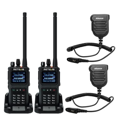 Retevis C1 Dual Band Amaeurfunkgerät mit Mikrofon, Walkie Talkie Long Range, Wasserdicht IP67, Rauschunterdrückung, Anrufalarm,1800 mAh, Portable Radio für Waldrettung (Schwarz, 2 Stück) von Retevis