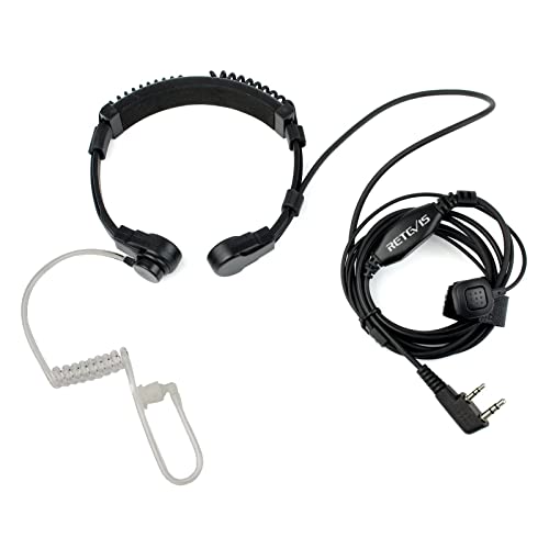 Retevis ETK002 Funkgerät Kehlkopfmikrofon Headset, 2-Pin Ohrhörer Kopfhörer Kompatibel mit RT5R RT85 RT86 RT24 RT27 Baofeng UV 5R BF-88E BF-888S Kenwood eSynic Radioddity Walkie Talkies (1 Stück) von Retevis