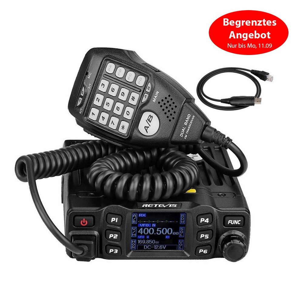 Retevis Funkgerät RT95 Mini Mobilgerät Dualband Amateurfunk Ham Radio Auto-Transceiver, (Mobilgerät), 200 Kanäle, UHF/VHF CTCSS/DCS von Retevis