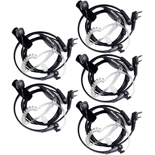 Retevis Funkgeräte Kehlkopfmikrofon Headset 2-pin PTT Kopfhörer Ohrhörer Kompatibel mit Walkie Talkie RT24 RT27 RT22 RT21 RT81 RT28 RT15 RT1 Baofeng BF-88E BF-888S Kenwood (5 STK.) von Retevis