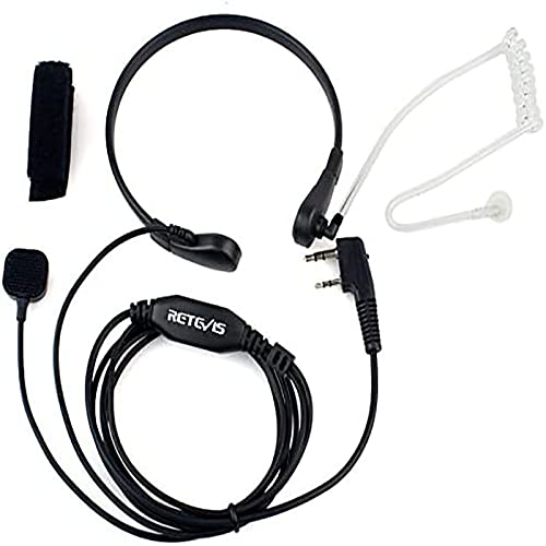 Retevis Funkgeräte Kehlkopfmikrofon Headset 2-pin PTT Kopfhörer Ohrhörer Kompatibel mit Walkie Talkie RT24 RT27 RT622 RT28 RT617 RT618 RT619 RT46 Baofeng BF-88E UV-5R Kenwood (1 STK.) von Retevis