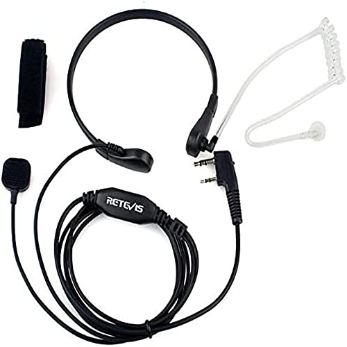 Retevis Funkgeräte Kehlkopfmikrofon Headset 2-pin PTT Kopfhörer Ohrhörer Kompatibel mit Walkie Talkie RT24 RT27 RT622 RT668 RT617 RT618 RT619 Baofeng BF-88E UV-5R Kenwood (1 STK.) von Retevis