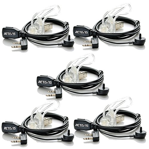 Retevis Funkgeräte Kopfhörer 2 Pin Schallschlauch Headset Kompatibel mit Walkie Talkie RT24 RT24V RT668 RT619 RT28 RT1 Baofeng BF-88E BF-888S Kenwood Proster Nestling Headset Funkgerät (5 STK) von Retevis