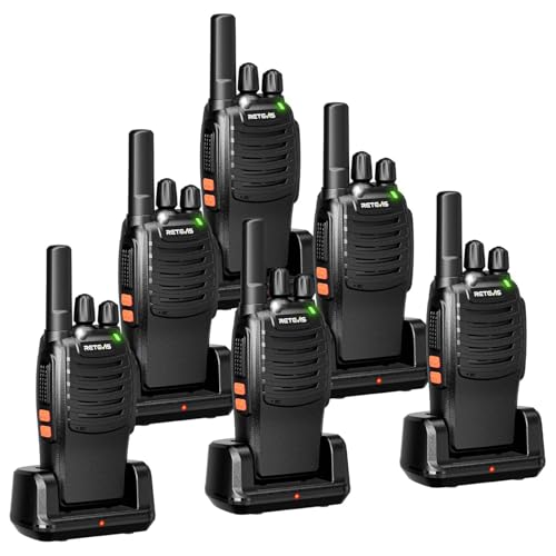 Retevis H777 Funkgerät, Walkie Talkie mit Taschenlampe, EIN-klick-Alarm, Frequenzbindung mit Einem klick, VOX, Robust, Typ-C, Walkie Talkie Erwachsene für Sicherheit, Hotel (6 STK, Schwarz) von Retevis