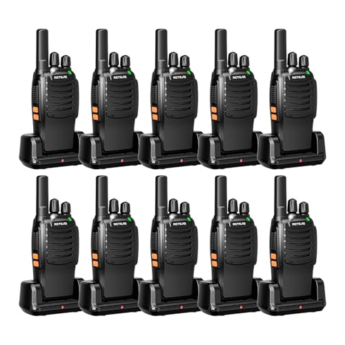 Retevis H777 Funkgeräte, Walkie Talkie Erwachsene mit Frequenzbindung mit einem klick, Taschenlampe, EIN-klick-Alarm, Typ-C, VOX, Robust, Funkgeräte Set für Restaurants, Schulen (10 STK, Schwarz) von Retevis