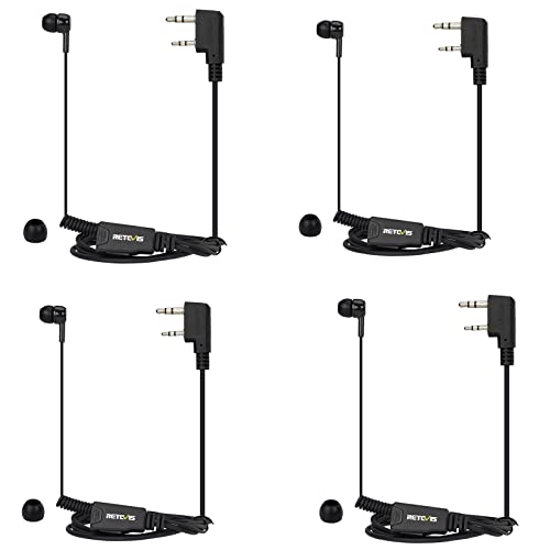 Retevis In-Ear-Funkkopfhörer mit Mikrofon, PTT, Einziehbarer Spulenhörer, Kompatibel RT24, RT27, RT22, RT622, RT617, RT618, RT619, Funkgerät, 2-polig, Walkie-Talkie-Kopfhörer (4 Stück) von Retevis