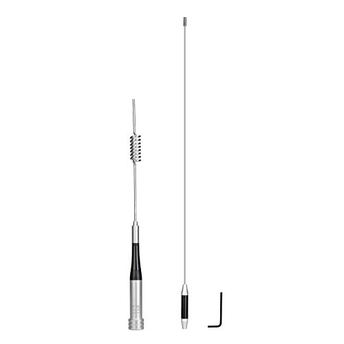 Retevis MA07 Mobilfunkantenne Dualband-VHF-UHF 144 / 430MHz-Autoantenne Niedriges SWR-Hochverstärkungsantenne mit Hochwertigem Silbernem Edelstahl Geeignet für Viele Autos Mobilfunkantenne von Retevis