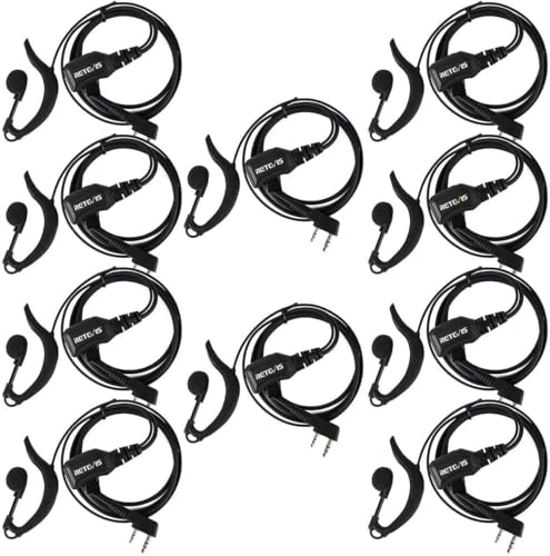 Retevis R111 Funkgeräte Headset G-Form Kopfhörer Einstellbare Lautstärke Kompatibel mit Walkie Talkie RT24 RT21 RT27 RT617 Tyhbelle BF-88E Baofeng BF-88E BF-888S Kenwood (10 STK.) von Retevis