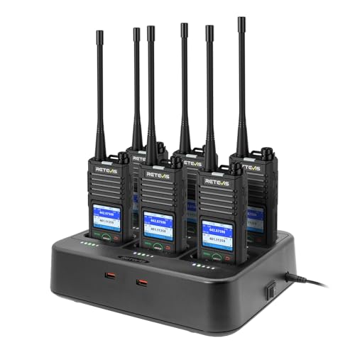 Retevis RB658 Walkie Talkies für Erwachsene, Funkgerät mit kabellosem Ohrhörer, 6-Wege-Ladegerät, APP Verbindung, 1800mAh 1,77 Zoll Bildschirm, für Schule, Sicherheit (6Stück, Schwarz) von Retevis
