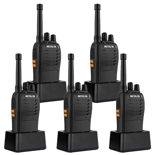 Retevis RB668 Funkgerät, Professionelles Walkie Talkie Wiederaufladbar 1200 mAh, PMR446 Notfallalarm, LED Taschenlampen Squelch, Freisprech Walkie Talkies für Erwachsene (Schwarz, 5 Stück) von Retevis