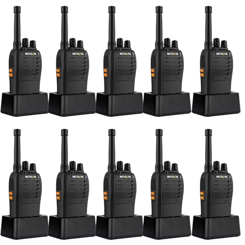 Retevis RB668 Funkgerät Professional, PMR446 Walkie Talkie Robust, Notfallalarm, LED Taschenlampe, 1200mAh USB C, Sicherheits Funkgeräte Set Wiederaufladbar für Lager, Schule (Schwarz, 10 Stück) von Retevis