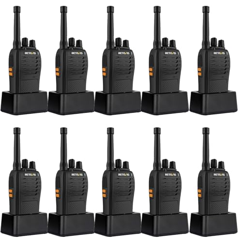 Retevis RB668 Funkgerät Professional, PMR446 Walkie Talkie Robust, Notfallalarm, LED Taschenlampe, 1200mAh USB C, Sicherheits Funkgeräte Set Wiederaufladbar für Lager, Schule (Schwarz, 10 Stück) von Retevis