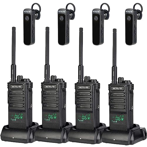 Retevis RB689 Walkie Talkie Große Reichweite, Funkgerät mit Drahtlose Kopfhörer, 2600mAh, USB Wiederaufladbar, Taschenlampe, Funkgeräte Set für Auftragnehmer (Schwarz, 4Pcs) von Retevis