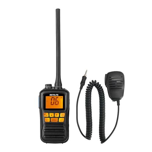 Retevis RM01 VHF Marine Radio, IP67 Wasserdichtes Handfunkgerät, Vibration, Schwebend 88 Kanäle, Seefunkgerät mit Mikrofon zum Kajakfahren Angeln Bootfahren (Schwarz, 1 Stück) von Retevis