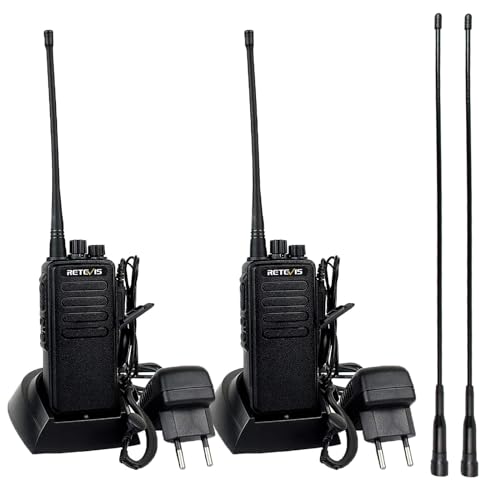 Retevis RT1 Funkgerät mit Großer Reichweite, Professionelles Walkie Talkie mit Ohrhörern, 3000mAh 16 Kanäle, Notfallalarm, Wiederaufladbar Handfunkgeräte für Erwachsenen (Vier Antennen，2 Stück) von Retevis