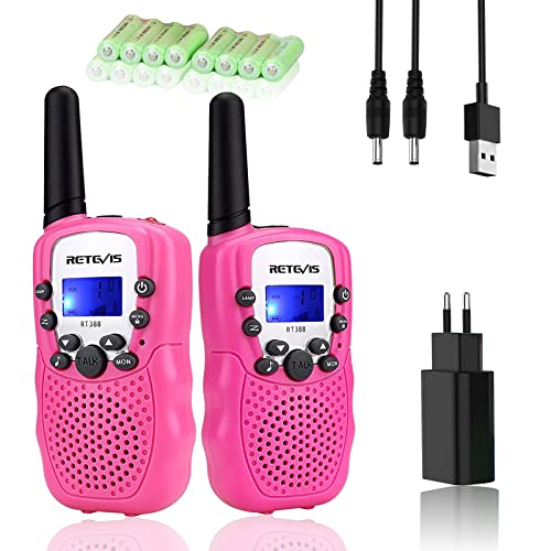 Retevis RT388R Walkie Talkie Kinder Aufladbar, Walky Talky mit Batterie, Taschenlampe,Spielzeuggeschenk,CTCSS/DCS Große Reichweite Funkgerätfür Camping,Spy Kinder(1 Paar, Rosa) von Retevis