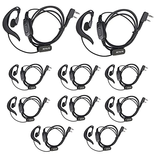 Retevis RT5R Funkgerät Headset, G-förmiger Ohrhörer Kompatibel RT5R RT24 RT27 RT28 RT619 BF-88E BaoFeng UV-5R BF-888S Nestling 2Pin Security Headset, Großes PTT (10 Stück) von Retevis