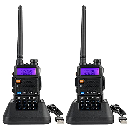 Retevis RT5R Funkgeräte Set, Walkie Talkie DualBand, USB C 128 Kanäle VOX, LED-Taschenlampe Notfallalarm Professionell Funkgerät, Handfunkgerät für Lager, Jagd (Schwarz, 2 Stück) von Retevis