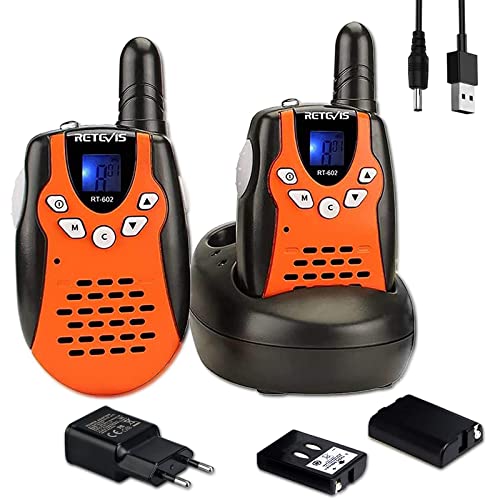 Retevis RT602 Walkie Talkie Kinder 8 Kanäle PMR446 Kinder Funkgeräte mit wiederaufladbare Akkus Taschenlampe VOX LCD-Display Spielzeug Spy-Gear Geschenke für Kinder (1 Paar, Orange) von Retevis