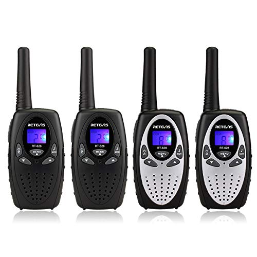 Retevis RT628 Walkie Talkies 4er Set,Große Reichweite Hintergrundbeleuchteter Taschenlampe, Geburtstags Kinder Wandern Camping (2 Paare, Schwarz und Silber) von Retevis