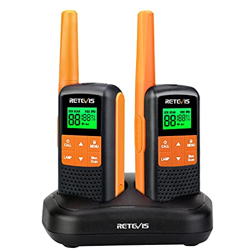 Retevis RT649 Walkie Talkie Lizenzfrei PMR446 Funkgerät Set 16 Kanäle VOX LED Taschenlampe IP65 Wasserdichtes Scan Zwei Lademethoden (Orange, 2 STK.) von Retevis