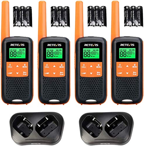 Retevis RT649 Wasserdicht Walkie Talkie 4er Set, PMR 446 Lizenzfrei, USB Aufladbar,16 Kanäle VOX, LED Taschenlampe, Scan, Lange Reichweite Funkgerät Set (Orange, 4er) von Retevis