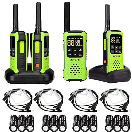 Retevis RT649P Walkie Talkie Wiederaufladbar, Wasserdichter IP67-Schwimmer, PMR 446, 16 Kanäle Lizenzfrei, LED-Taschenlampe, CTCSS/DCS VOX, Walkie Talkie-Headset (2 Paar, Grün) von Retevis