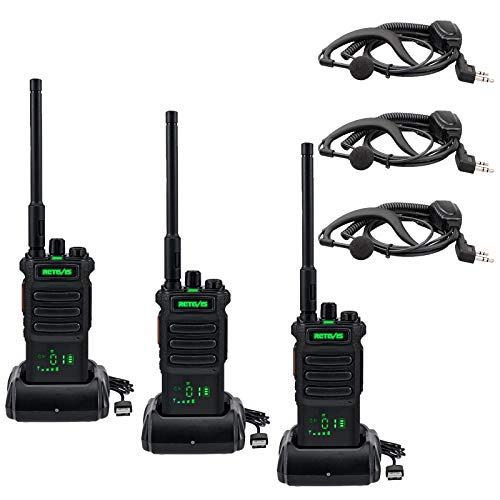 Retevis RT86 Funkgeräte Große Reichweite, Walkie Talkie 3er Set mit Headset, 2600 mAh Hochleistungs, VOX LED Taschenlampe Notfallalarm Walkie Talkies Profi für Baustelle (Schwarz, 3 Stück) von Retevis