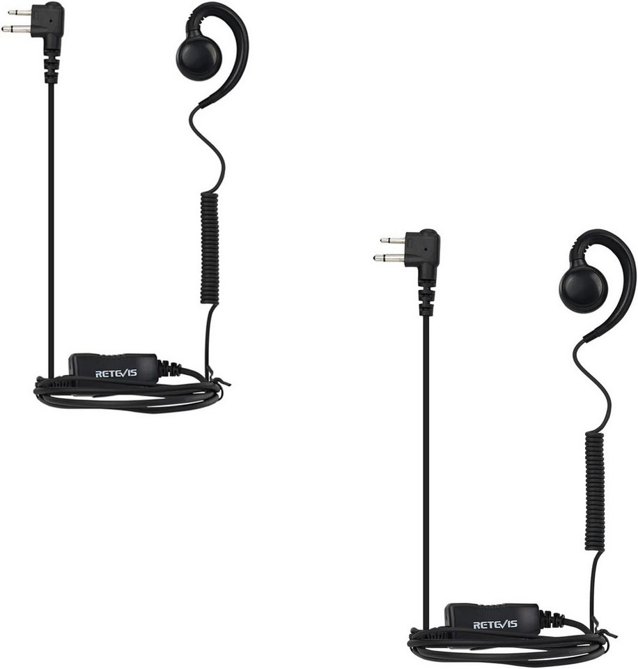 Retevis Walkie Talkie Funk-Headset mit Mikrofon, 2-poliger Einziehbarer Spulenhörer(2 Stück), Kopfhörer, Kompatibel mit Motorola CP040 GP2000 HYTTC500 Usw C-Form von Retevis