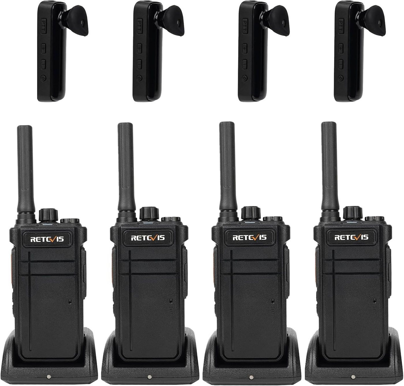 Retevis Walkie Talkie RB637, mit Bluetooth Headset, 2000 mAh, VOX, Drahtloses Clone(4 Stück), Wiederaufladbar, PMR446 Professionelles 2-Wege-Funkgerät von Retevis